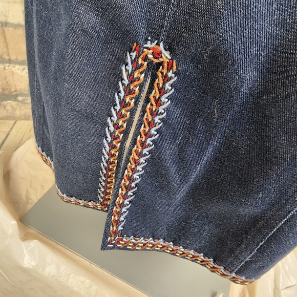 GAP Belted Denim Trench Coat  Embroidered Retro Blue Size Small - Picture 11 of 16